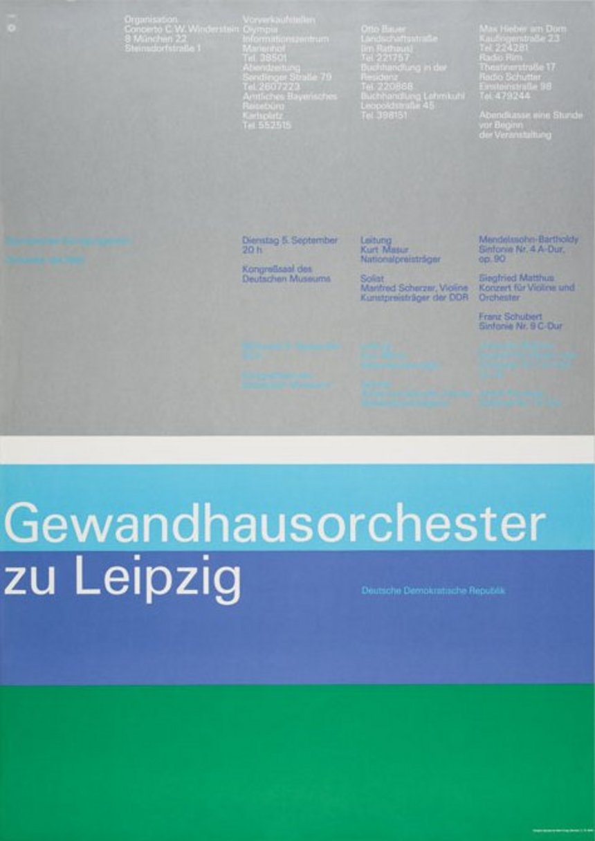 Plakat in Grau- Grün- und Blautönen