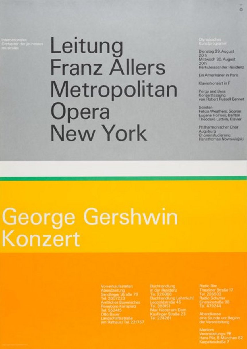 Plakat in grau, gelb und orange